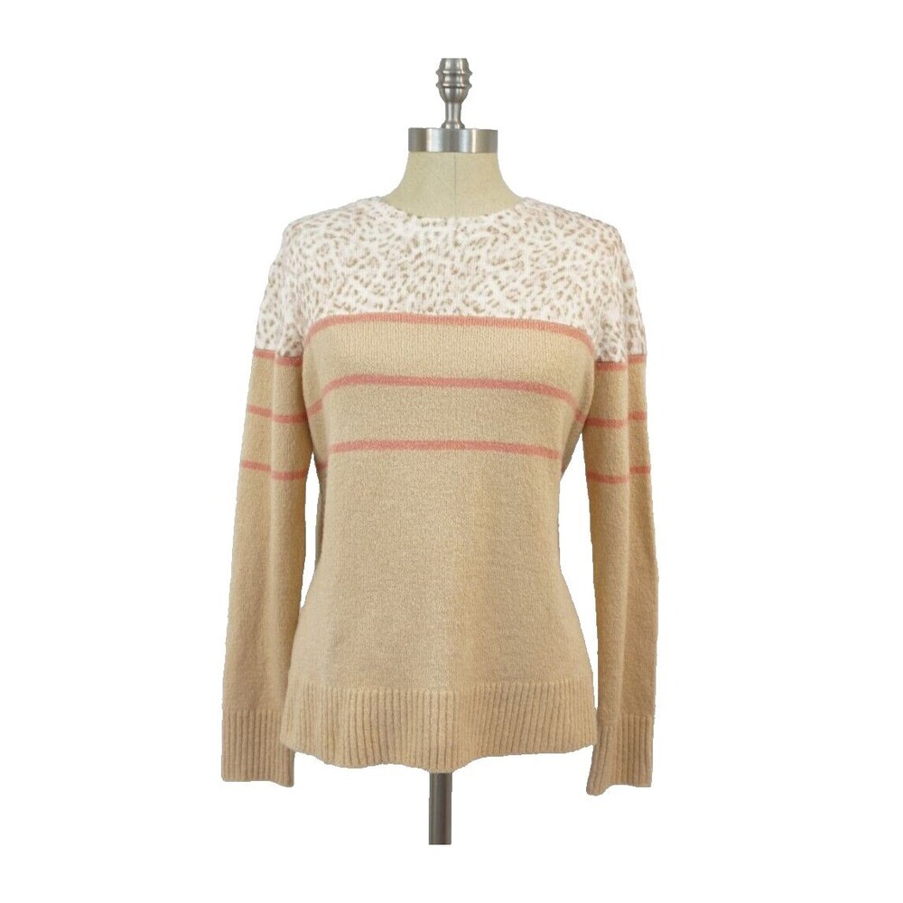 BeachLunchLounge Leopard Print Sweater M Pink Cream Pastel Soft Cozy